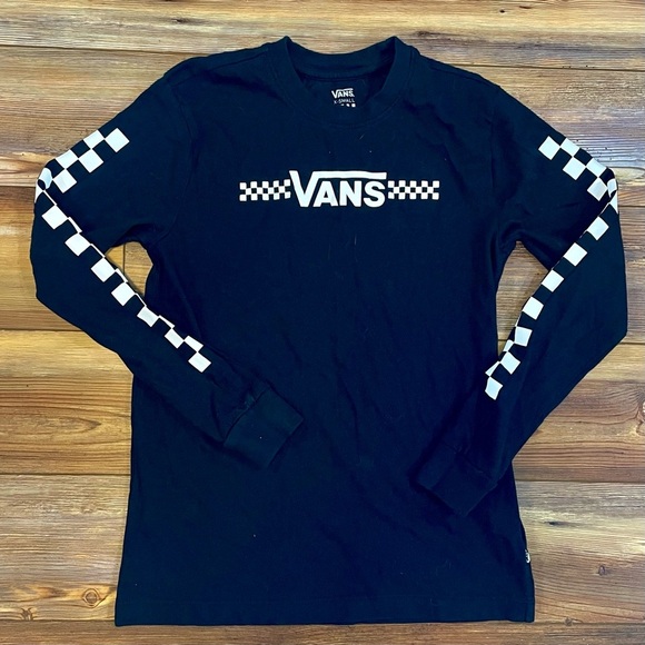 Vans Size XS Black and White Checked Sleeve Long Sleeve Tee Shirt - Picture 1 of 1